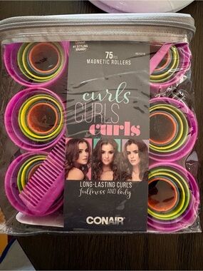 Conair Hair Rollers Set- 75 Pc for Long-Lasting Curls comb clips included NEW